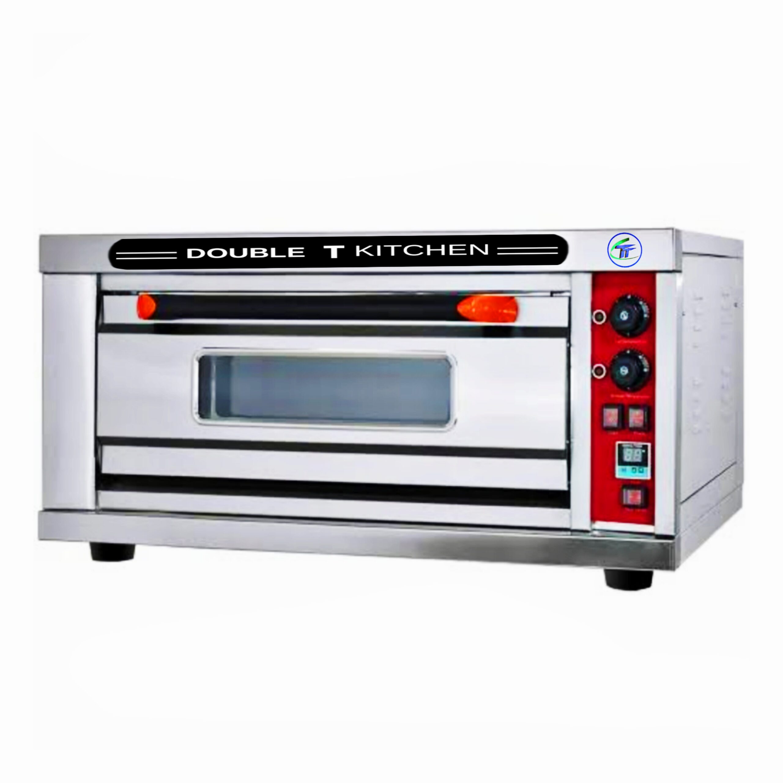 All gas ovens have the main burner on the bottom of the oven compartment, usually shielded by a sheet of metal with large vents on the sides. This main burner provides very intense radiant heat upwards into the main oven compartment.